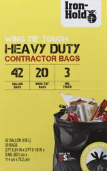 Iron Hold 42 Gallon Wing Tie Tough Heavy Duty Contractor Bags 20 ea