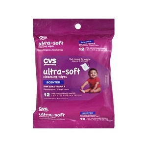 slide 1 of 1, CVS Pharmacy Ultra-Soft Cleansing Wipes W/ Aloe & Vitamine E, Scented Travel Pack, 12 ct