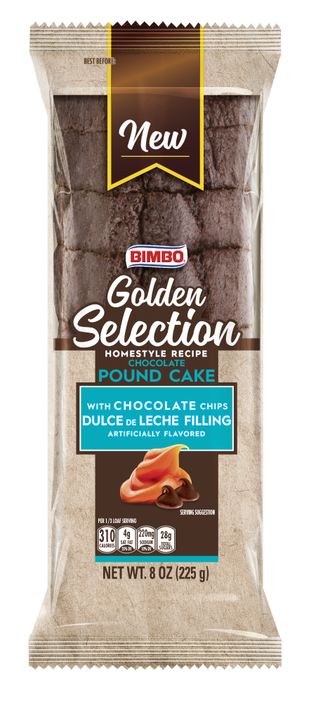 slide 1 of 1, Bimbo Golden Selection Chocolate Pound Cake With Chocolate Chips & Dulce De Leche Filling, 8 oz