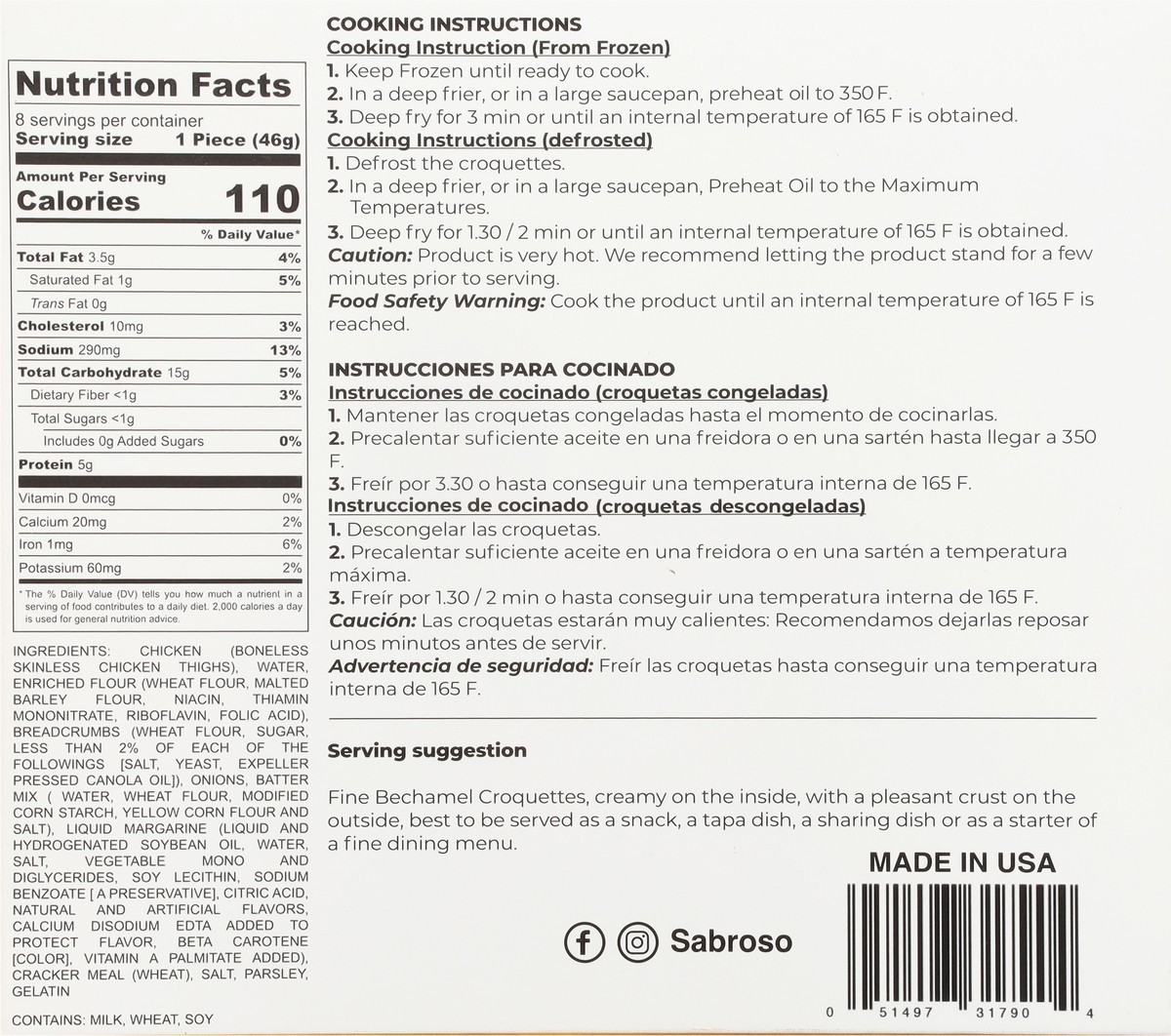 slide 8 of 9, Sabroso Croqueta De Pollo, 9.6 oz