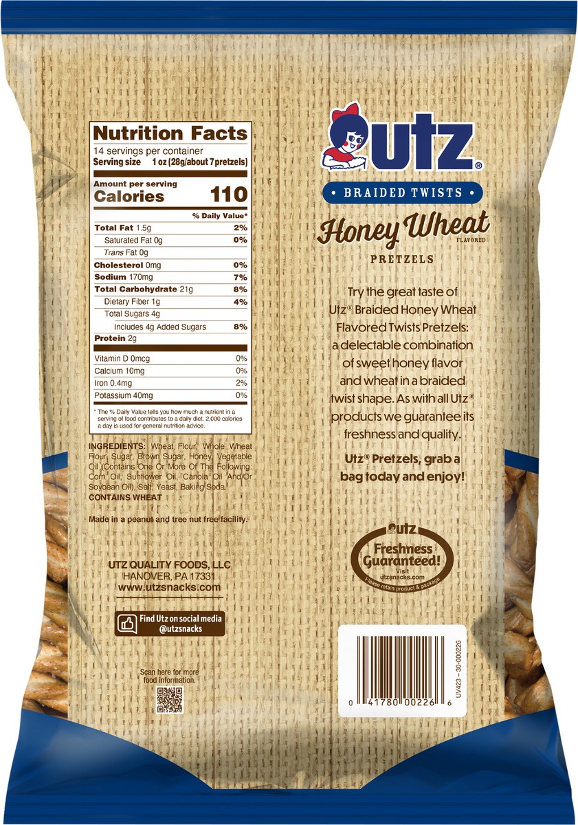 slide 6 of 7, Utz 14 oz Utz Braided Honey Wheat Twists Pretzels, 14 oz