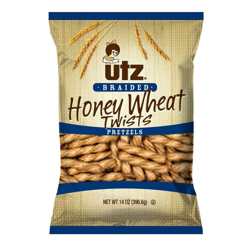 slide 1 of 7, Utz 14 oz Utz Braided Honey Wheat Twists Pretzels, 14 oz