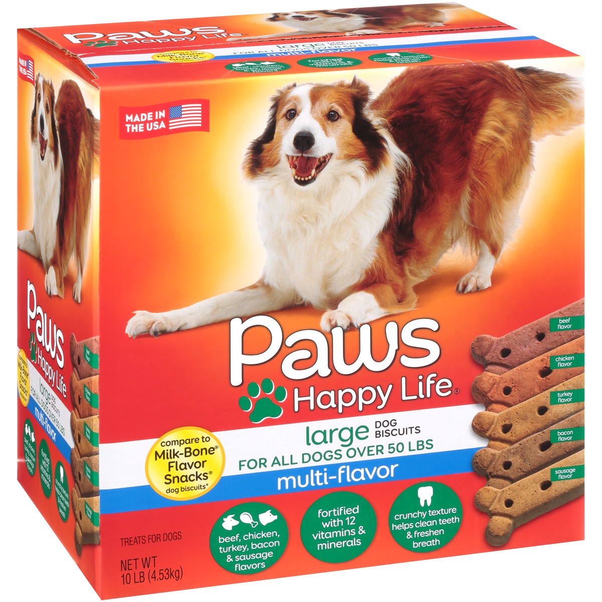 slide 2 of 10, Paws Happy Life Dog Biscuits, Multi-Flavor, Large, 10 lb