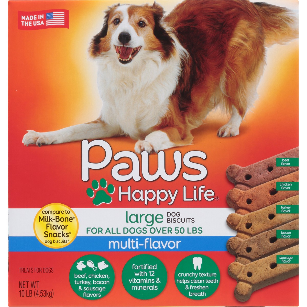 slide 7 of 10, Paws Happy Life Dog Biscuits, Multi-Flavor, Large, 10 lb