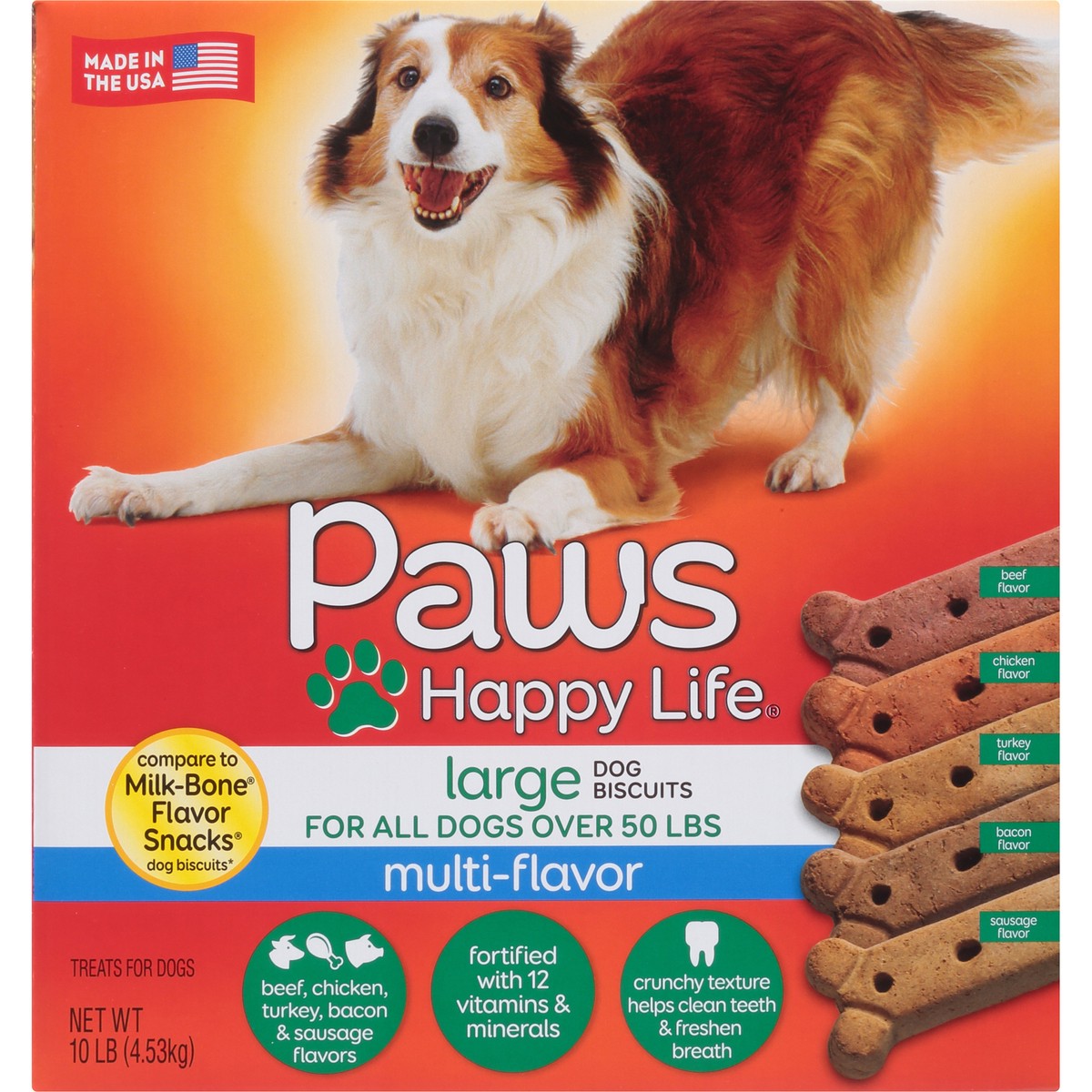 slide 6 of 10, Paws Happy Life Dog Biscuits, Multi-Flavor, Large, 10 lb