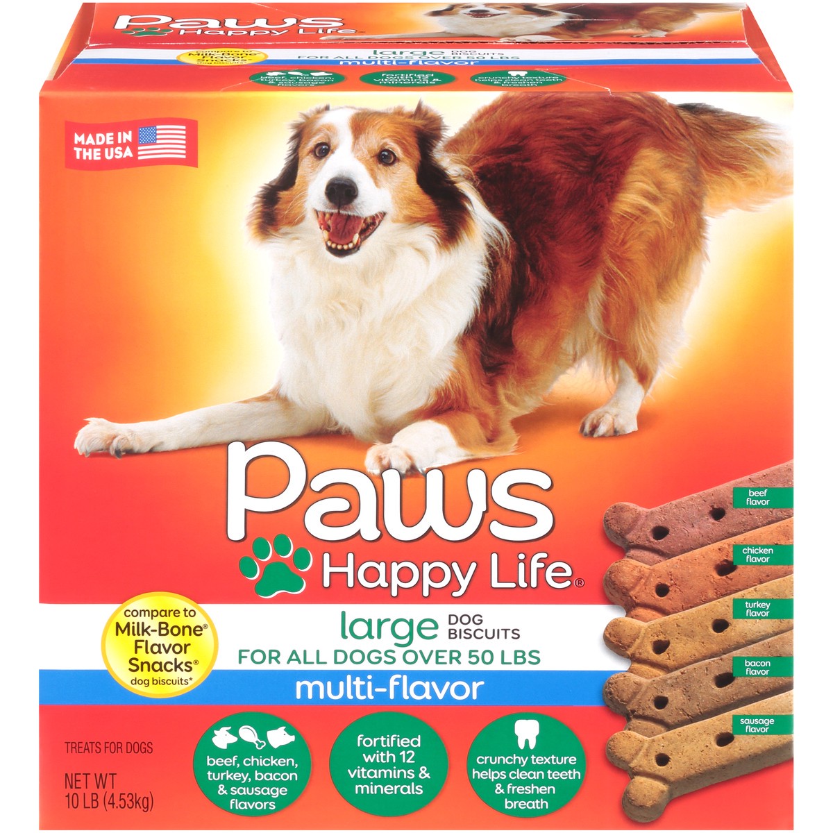 slide 1 of 10, Paws Happy Life Dog Biscuits, Multi-Flavor, Large, 10 lb