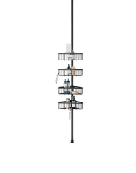Zenna Home Tension Pole Shower Caddy, 4 Shelf, Adjusts 60" to 108", Matte Black