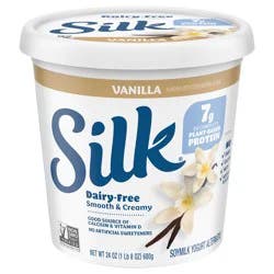 Silk Vanilla Dairy Free, Soy Milk Yogurt Alternative, Smooth and Creamy Plant Based Yogurt with 7 Grams of Protein Per Serving, 24 OZ Tub