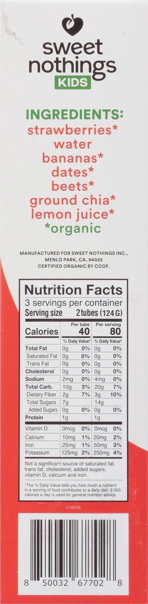 slide 4 of 13, Sweet Nothings Kids Organic Strawberry with Beet Squeezable Smoothies 6 - 2 oz Tubes, 6 ct