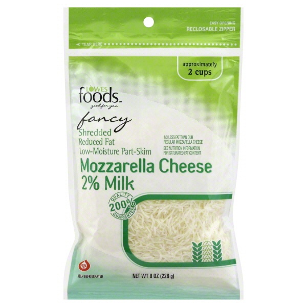 slide 1 of 1, Lowes Foods Shredded Reduced Fat Mozzarella Cheese, 8 oz