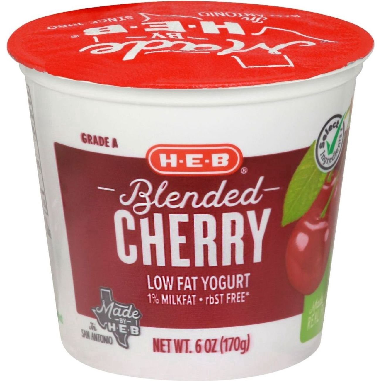 slide 1 of 1, H-E-B Low Fat Blended Cherry Yogurt, 6 oz