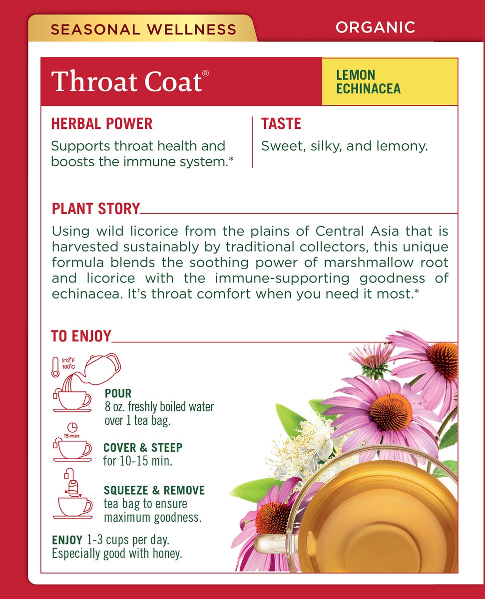slide 4 of 9, Traditional Medicinals Throat Coat Lemon Echinacea 32ct, 32 ct