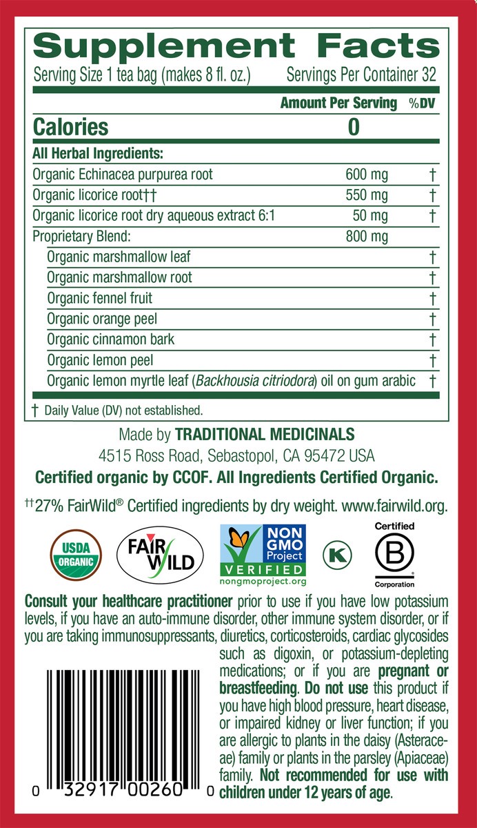 slide 2 of 9, Traditional Medicinals Throat Coat Lemon Echinacea 32ct, 32 ct