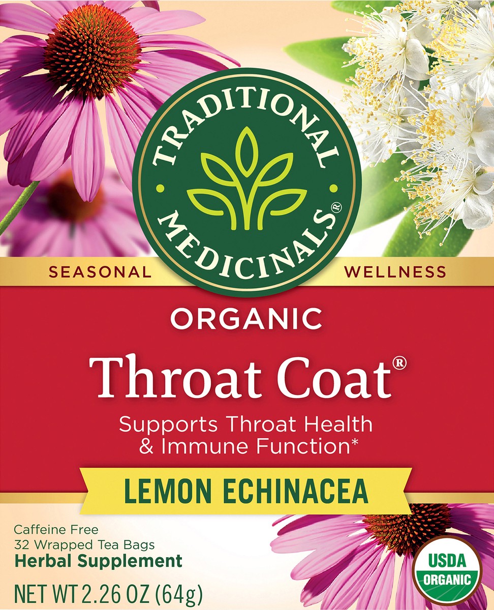 slide 8 of 9, Traditional Medicinals Throat Coat Lemon Echinacea 32ct, 32 ct