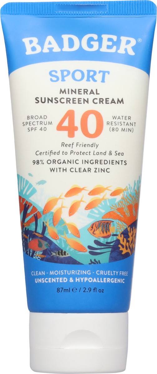 slide 13 of 13, Badger Sport Mineral Sunscreen Cream Spf 40, 1 ct