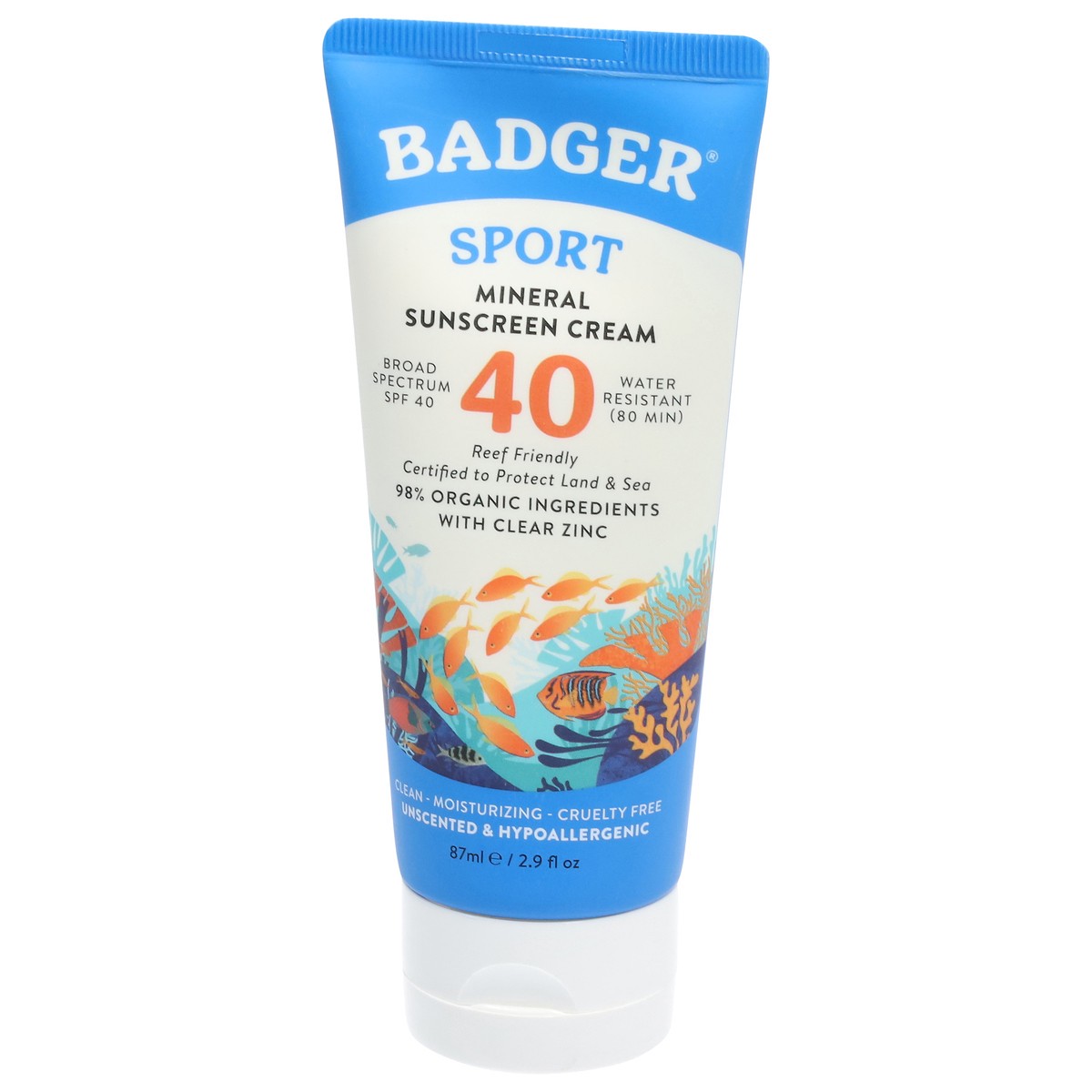 slide 8 of 13, Badger Sport Mineral Sunscreen Cream Spf 40, 1 ct