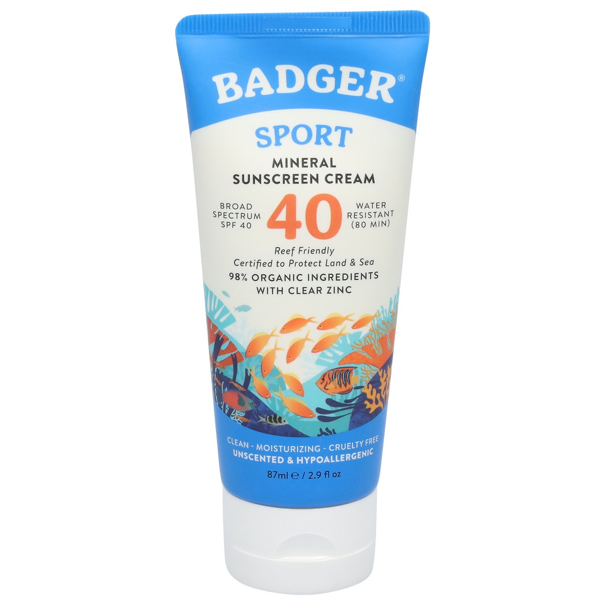 slide 5 of 13, Badger Sport Mineral Sunscreen Cream Spf 40, 1 ct
