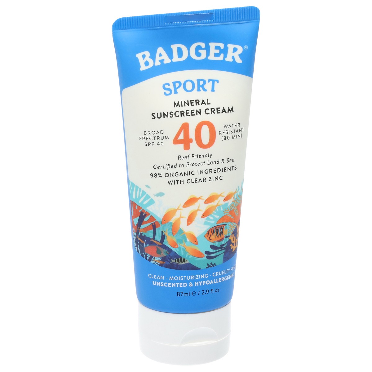 slide 10 of 13, Badger Sport Mineral Sunscreen Cream Spf 40, 1 ct