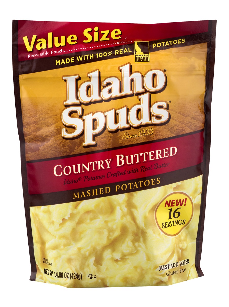 slide 1 of 1, Idaho Spuds Mashed Potatoes Country Buttered, 14.9 oz