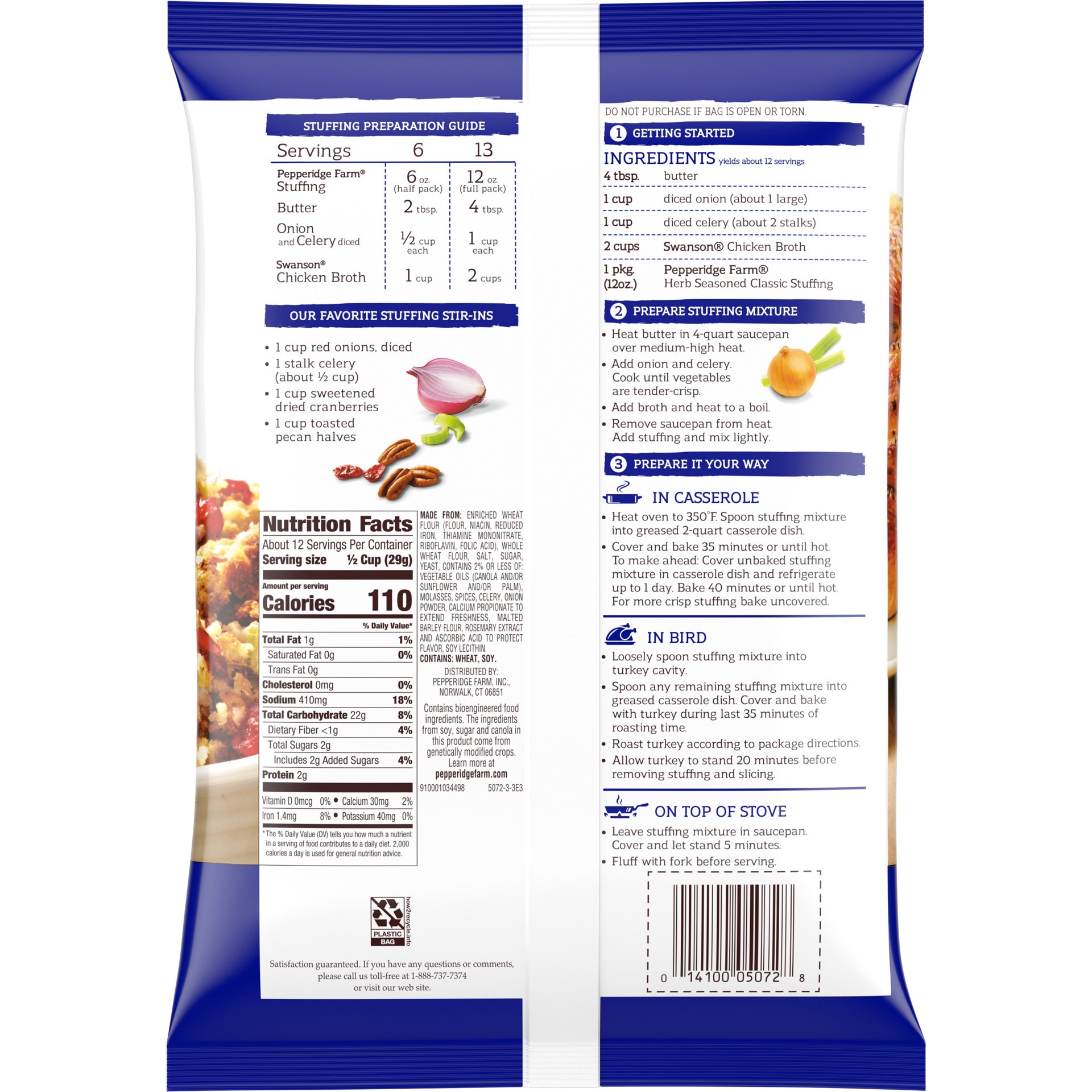 slide 2 of 8, Pepperidge Farm Herb Seasoned Classic Stuffing, 12 oz. Bag, 12.000 oz