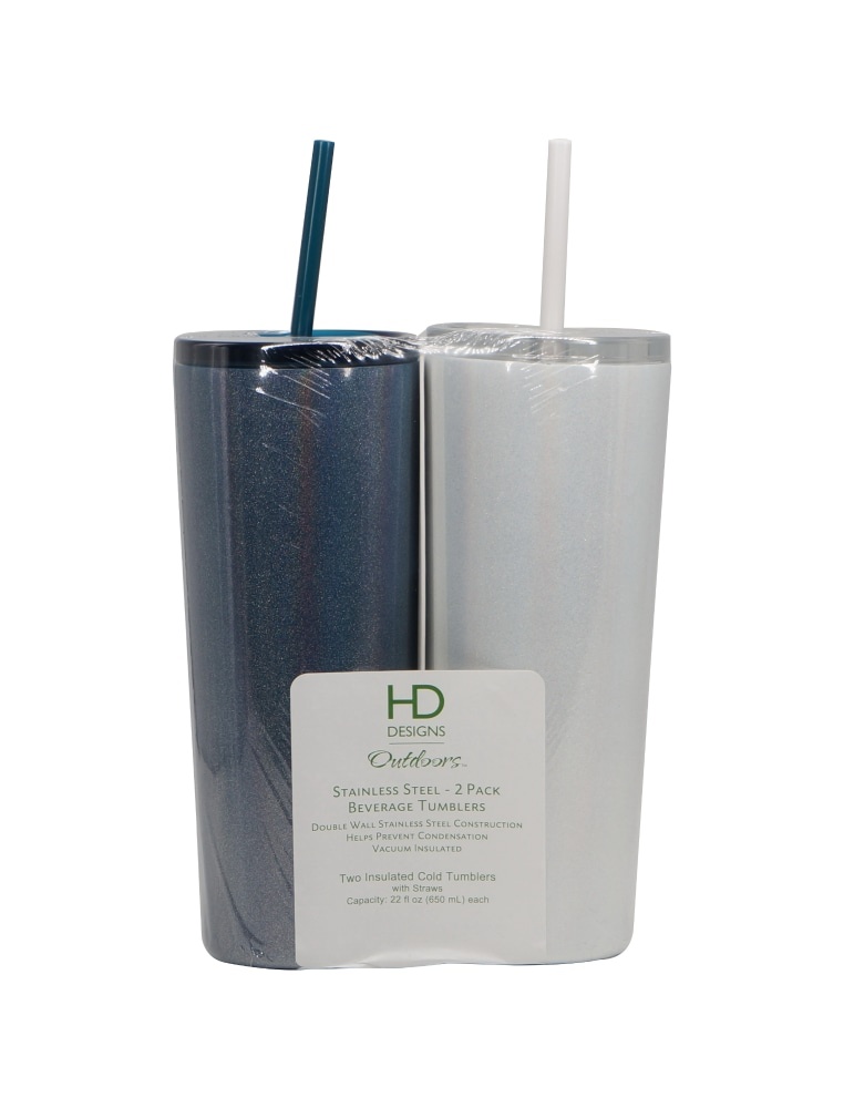 slide 1 of 1, Hd Designs Outdoors Stainless Steel Beverage Tumblers - Iridescent Twilight Blue/White - 2 Pack, 22 fl oz