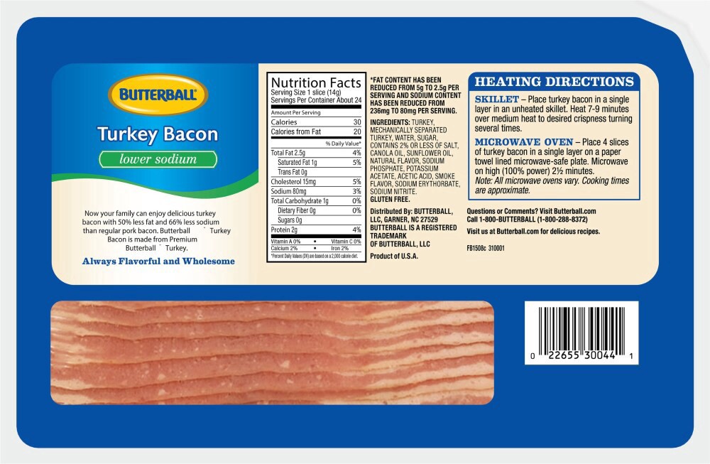 slide 2 of 2, Butterball® lower sodium turkey bacon, 12 oz