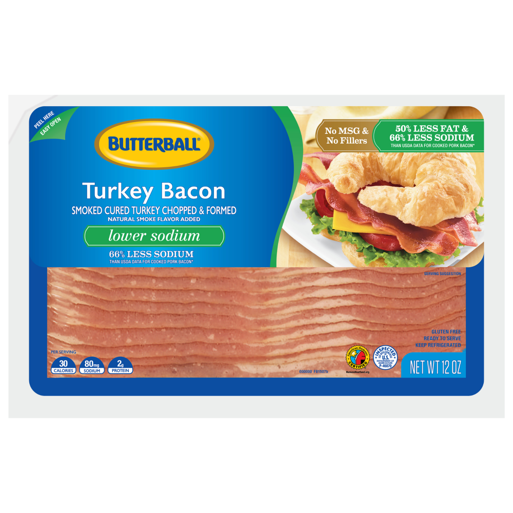 slide 1 of 2, Butterball® lower sodium turkey bacon, 12 oz