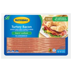 Butterball Turkey Bacon, Lower Sodium, Smoke-Cured, Chopped and Formed, 12 oz