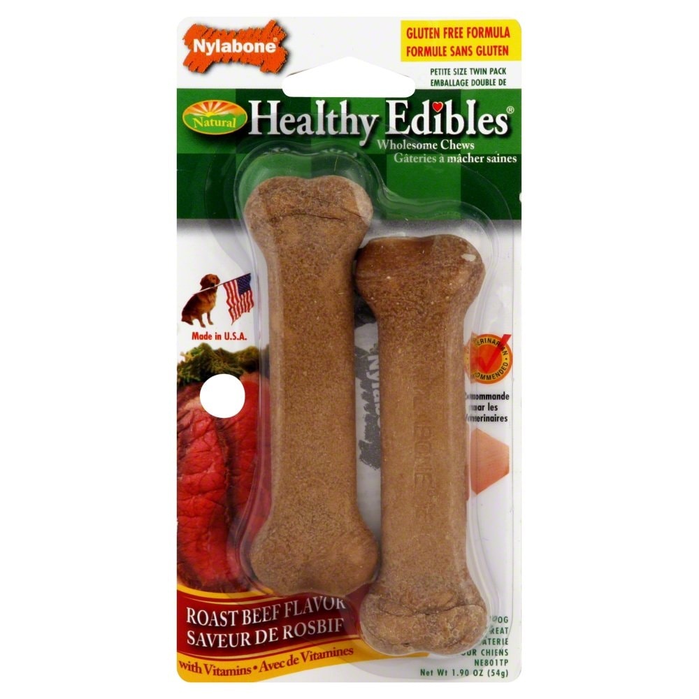 slide 1 of 1, Nylabone Healthy Edibles Roast Beef Flavor Wholesome Dog Chews, 2 ct