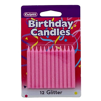 slide 1 of 1, DecoPac Pink Glitter Candles, 12 ct