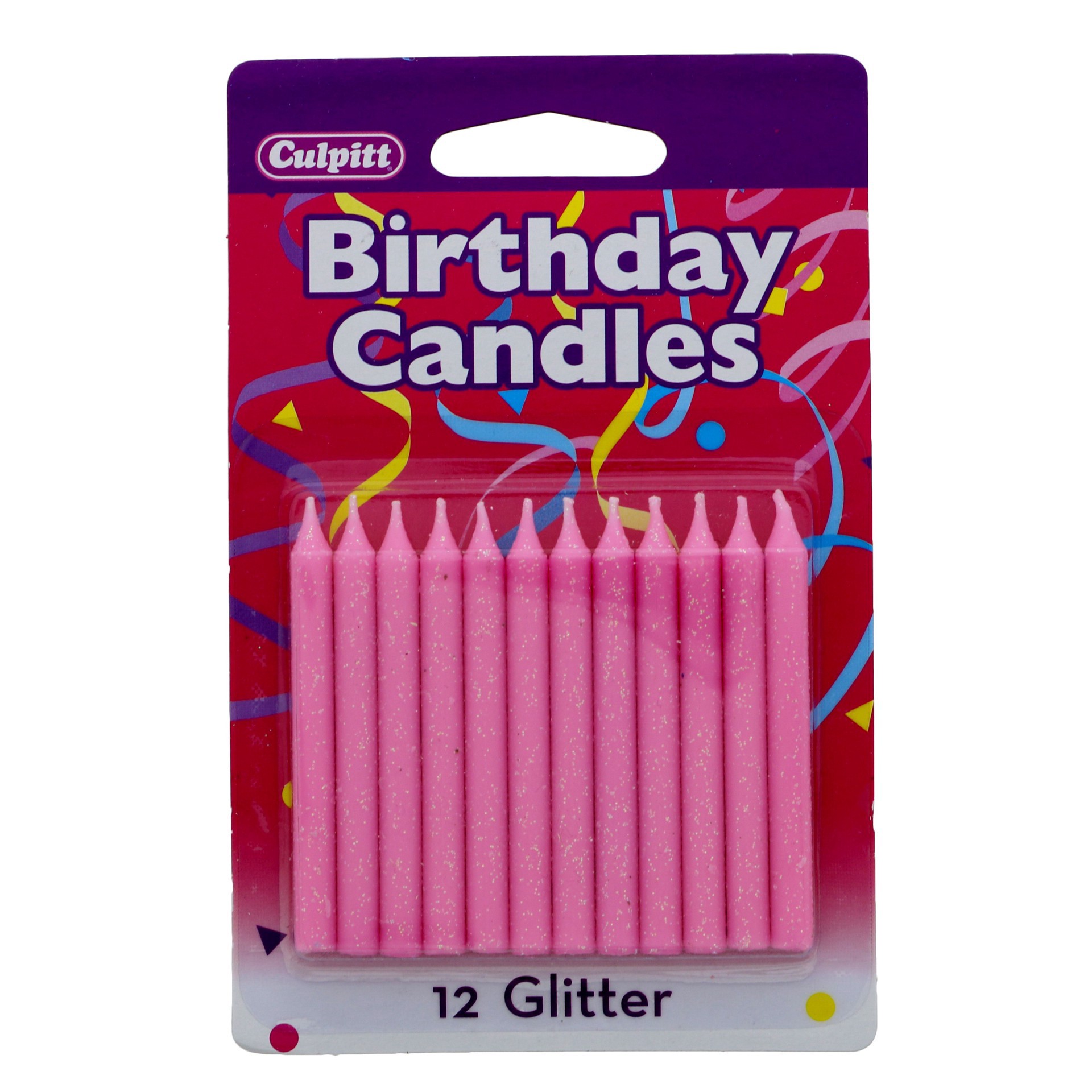 slide 1 of 1, DecoPac Pink Glitter Candles, 12 ct