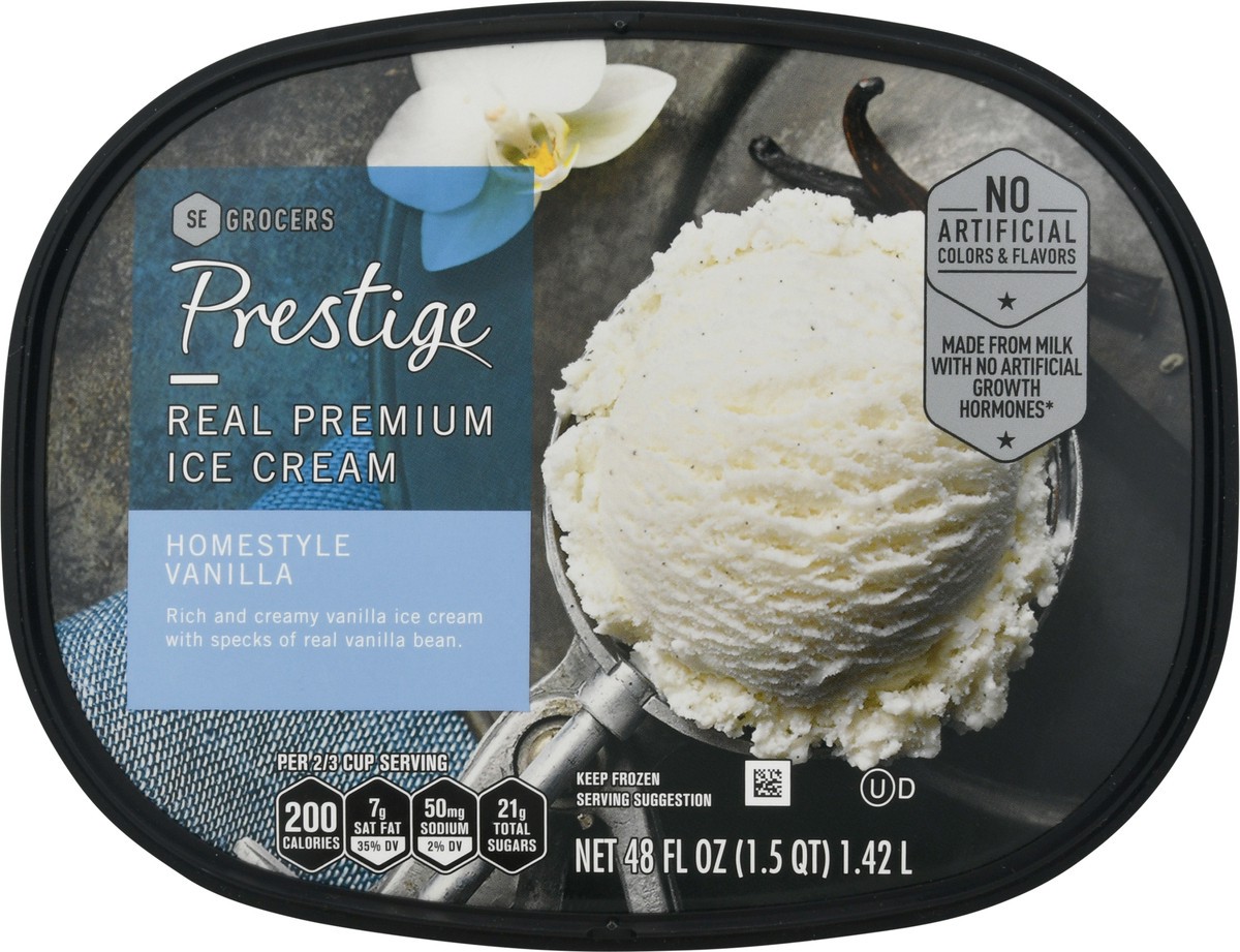 slide 3 of 9, Prestige Real Premium Ice Cream Homestyle Vanilla, 48 oz