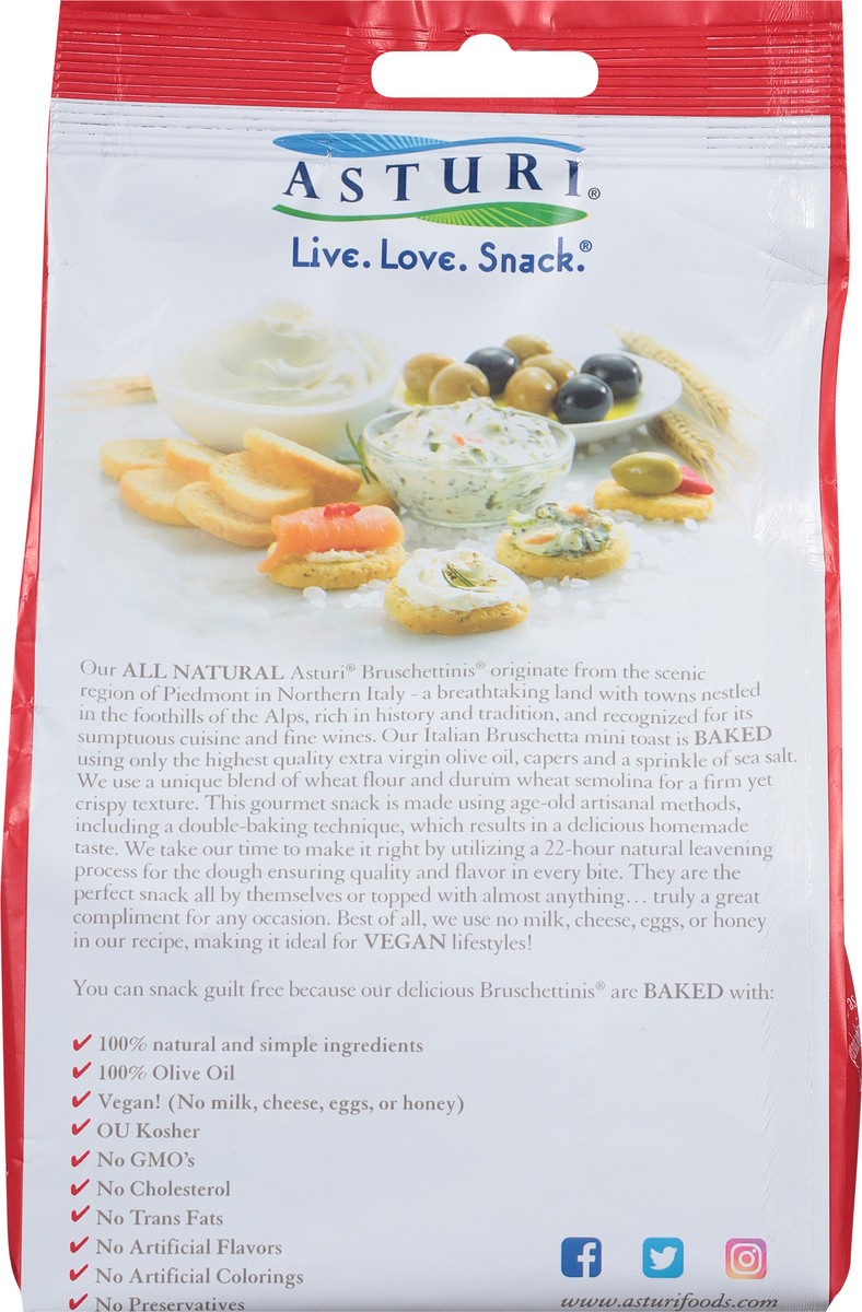 slide 8 of 9, Asturi Bruschetta Toasts, Italian, Tomato Capers & Olive Oil, Snack Size - 4.23 oz, 4.23 oz