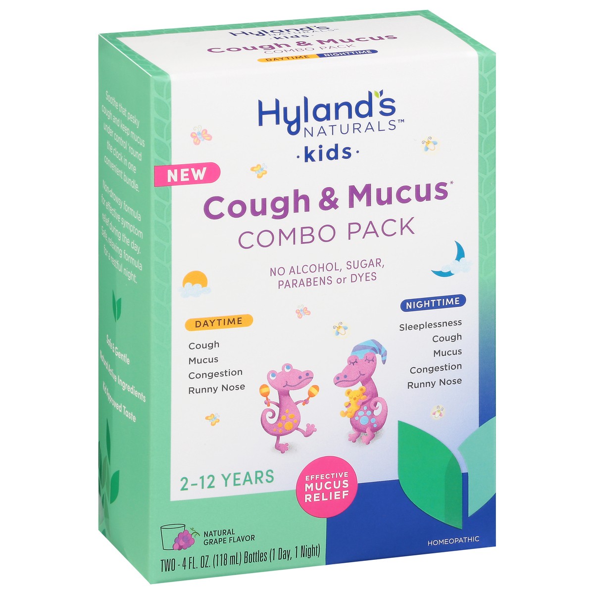 slide 2 of 9, Hyland's Naturals Kids Natural Grape Flavor Mucus + Cold Relief Combo Pack 2 - 4 fl oz Bottles, 2 ct