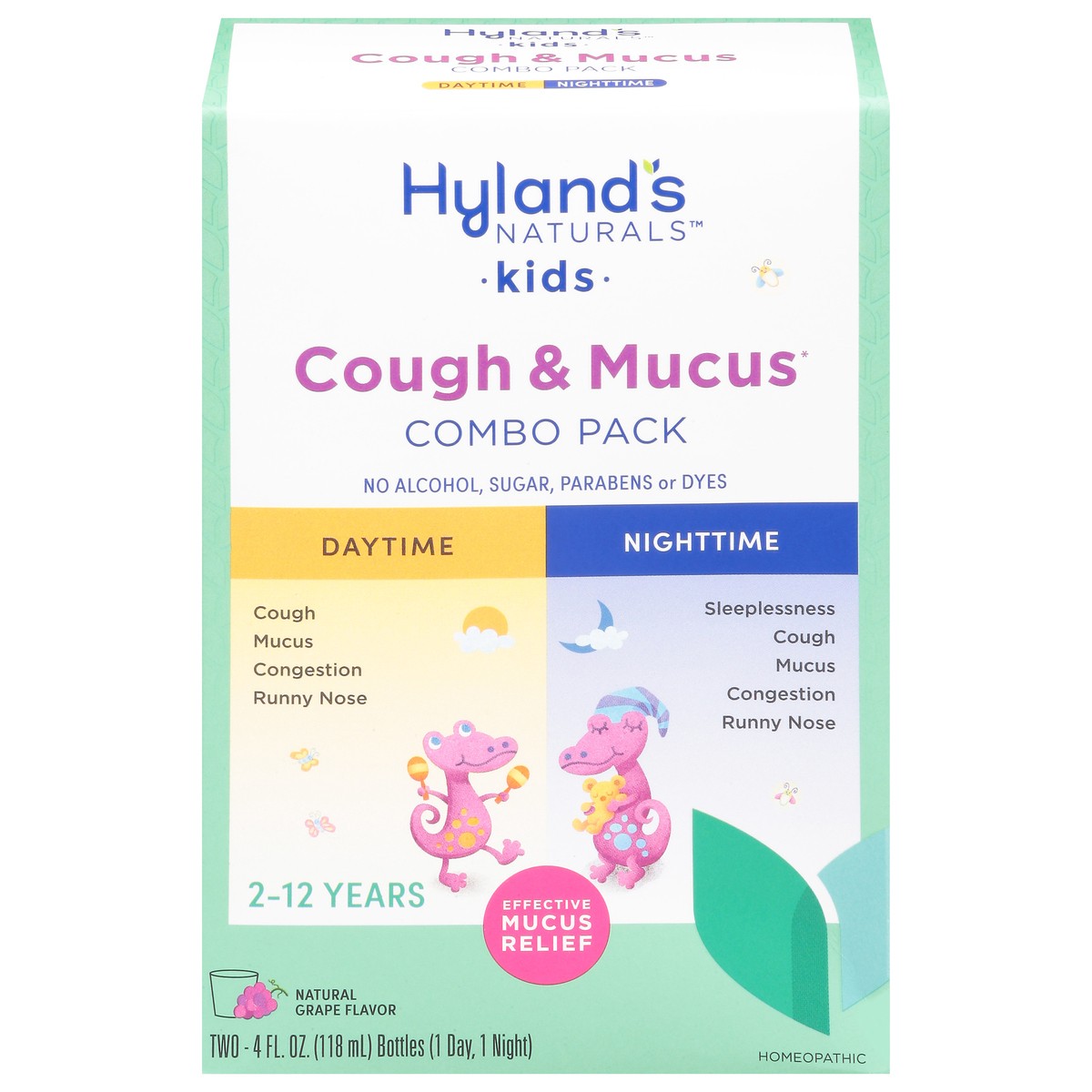 slide 1 of 9, Hyland's Naturals Kids Natural Grape Flavor Mucus + Cold Relief Combo Pack 2 - 4 fl oz Bottles, 2 ct