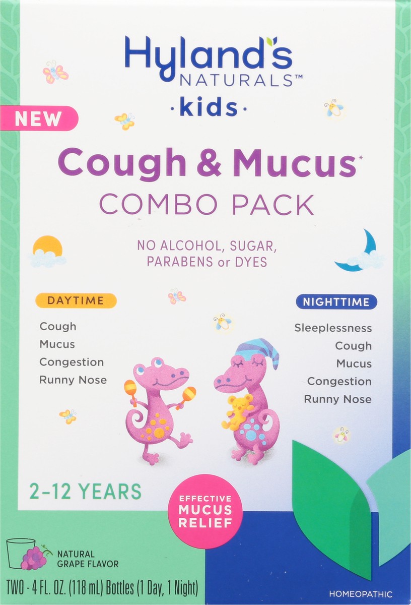 slide 6 of 9, Hyland's Naturals Kids Natural Grape Flavor Mucus + Cold Relief Combo Pack 2 - 4 fl oz Bottles, 2 ct