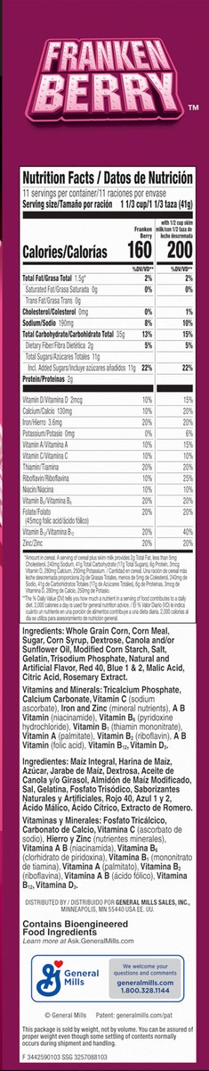 slide 8 of 9, Franken Berry Cereal with Monster Marshmallows, Kids Breakfast Cereal, Limited Edition, Made with Whole Grain, Family Size, 16 oz , 16 oz