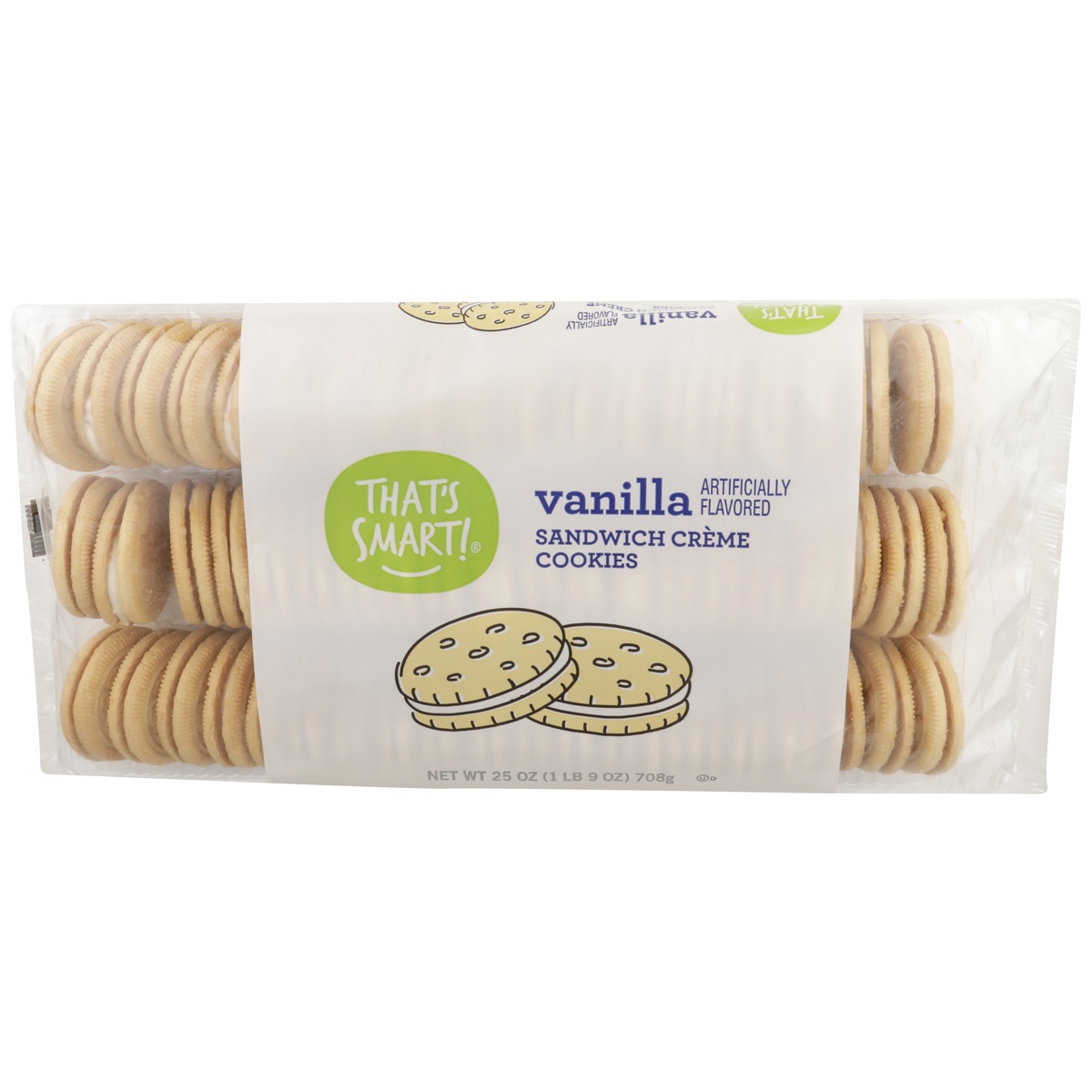 slide 1 of 1, That's Smart! Vanilla Flavored Sandwich Creme Cookies, 25 oz