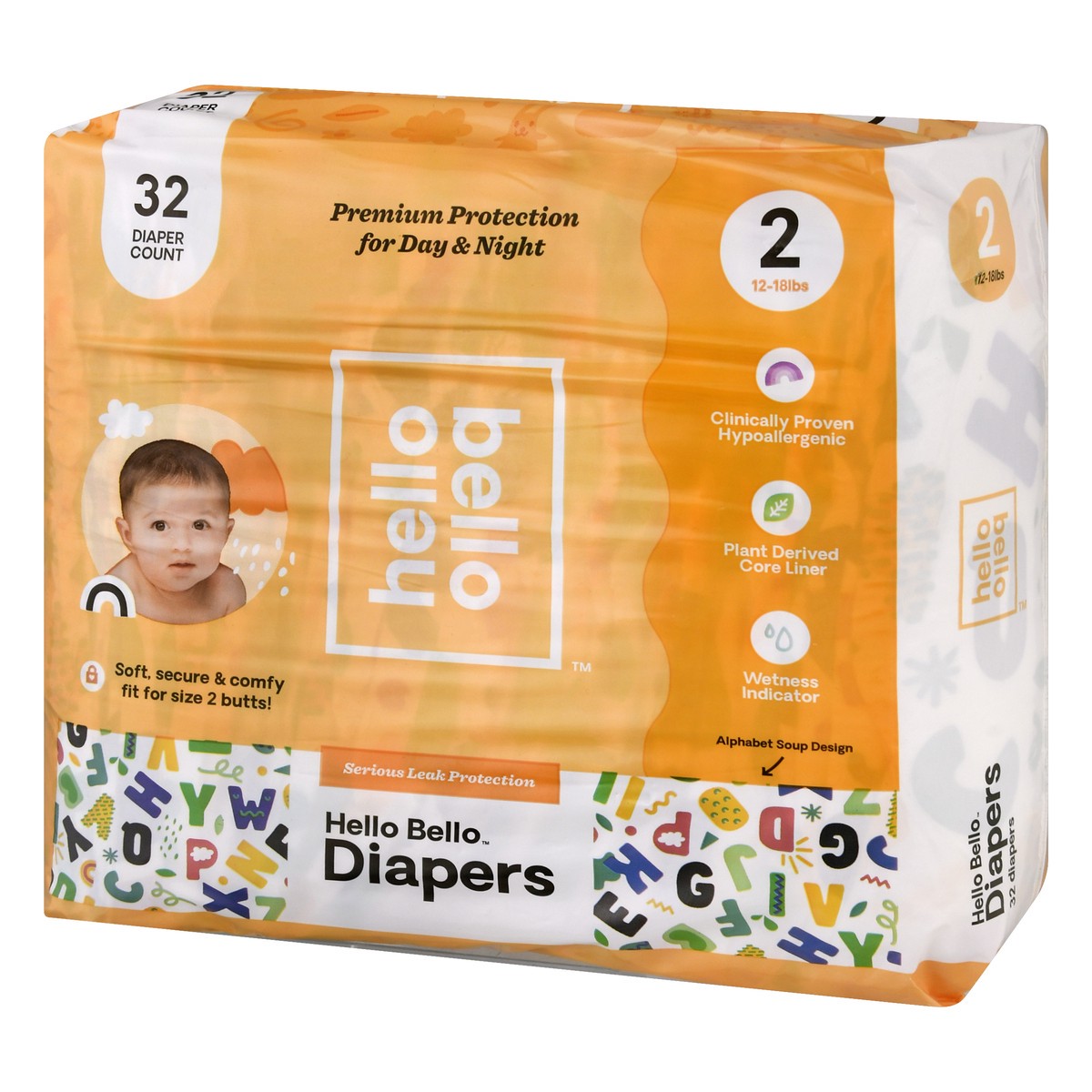 slide 7 of 9, Hello Bello 2 (12-18 lbs) Alphabet Soup Design Diapers 32 ea, 32 ct
