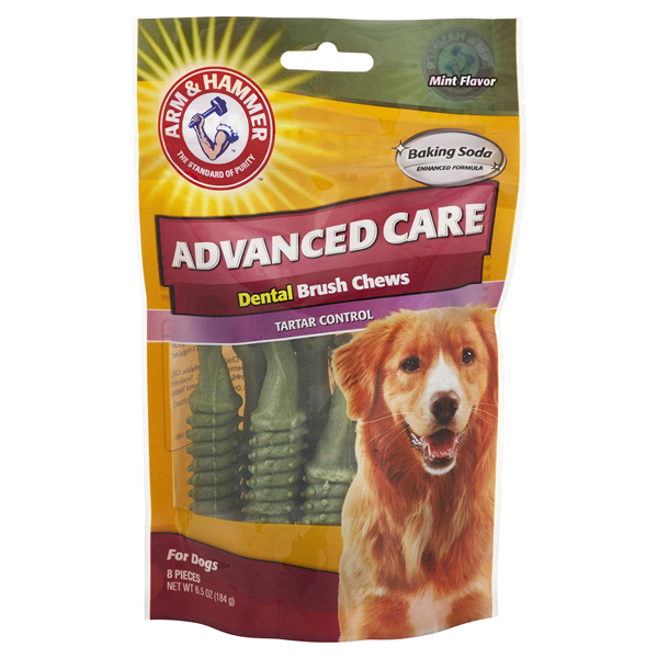 slide 1 of 1, ARM & HAMMER Advanced Care Dental Brush Chews for Dogs in Mint Flavor, 8 ct
