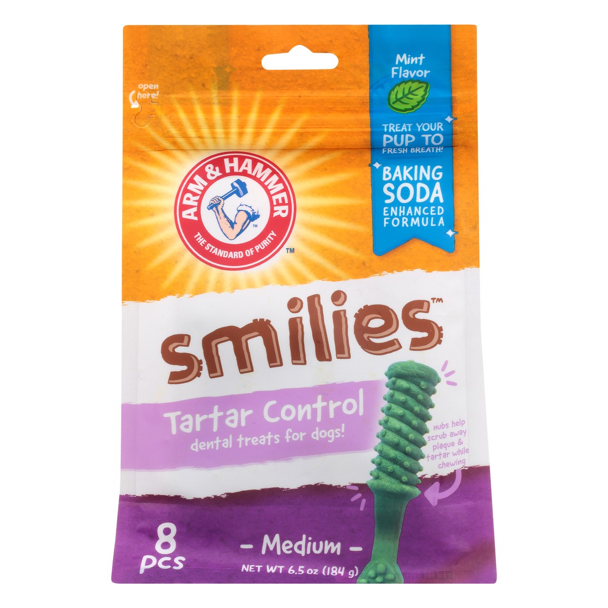 slide 1 of 10, ARM & HAMMER Advanced Care Dental Brush Chews for Dogs in Mint Flavor, 8 ct