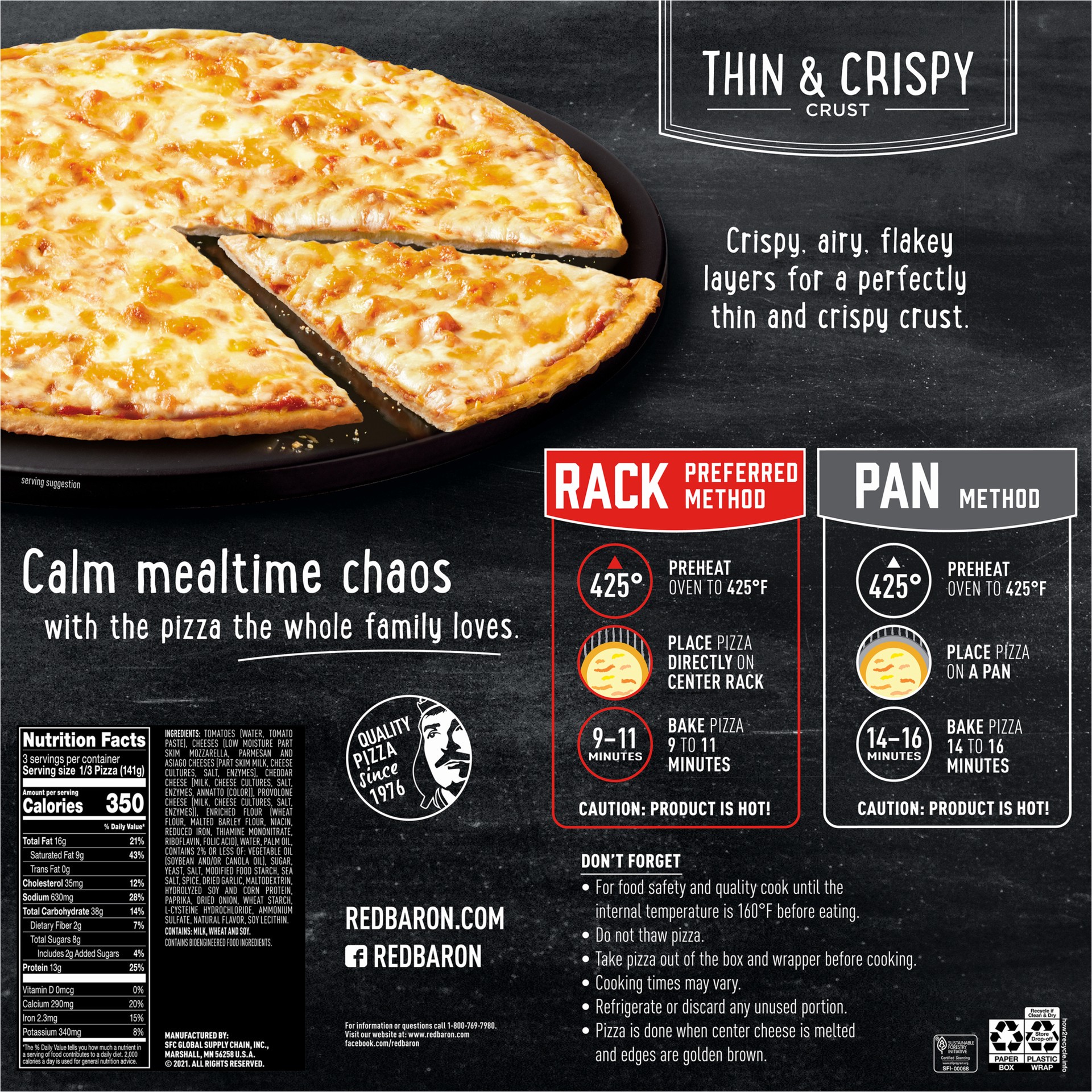 slide 3 of 5, Red Baron Pizza, Thin & Crispy Five Cheese, 14.87 oz, 14.87 oz