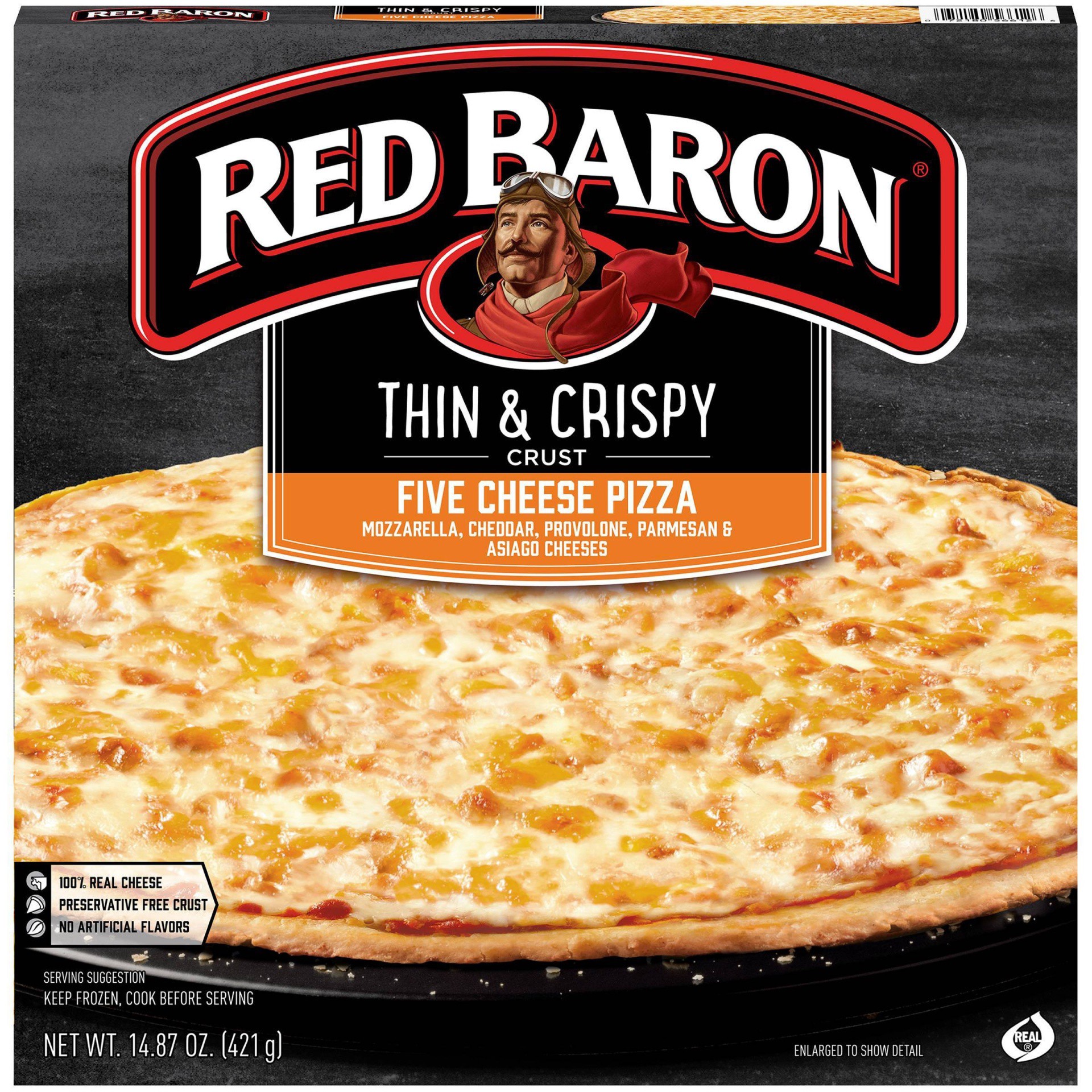 slide 1 of 5, Red Baron Pizza, Thin & Crispy Five Cheese, 14.87 oz, 14.87 oz