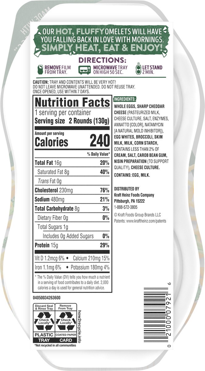 slide 2 of 9, Just Crack an Egg Omelet Rounds Broccoli Cheddar Egg Bites with Eggs, Cheddar Cheese and Broccoli, 2 ct Pack, 2 ct