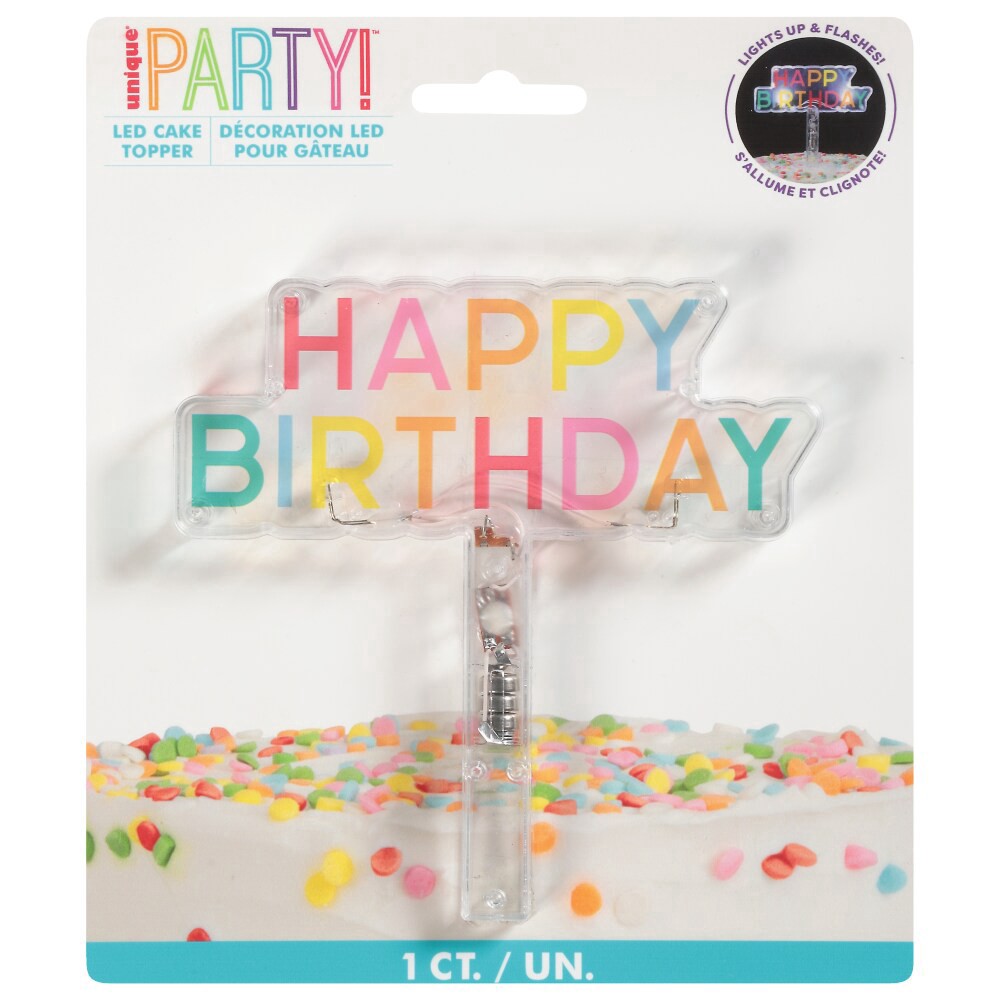 slide 1 of 1, Unique Party! Happy Birthday LED Cake Topper 1 ea, 1 ct
