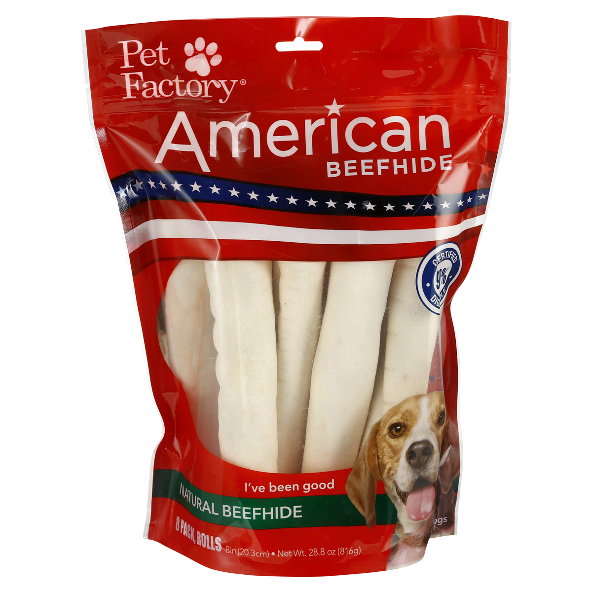 slide 1 of 5, Pet Factory American Beefhide Value Chew Rolls Medium 8", 8 ct