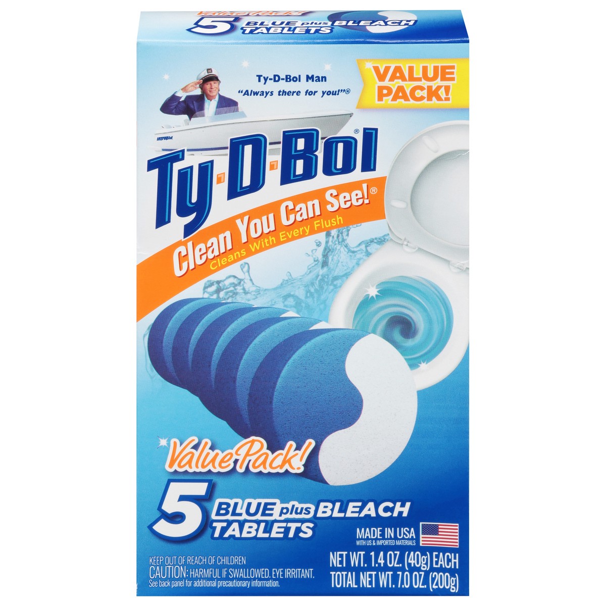 slide 8 of 13, Ty-D-Bol Blue Plus Bleach Tablets Value Pack 5 - 1.4 oz Packs, 5 ca