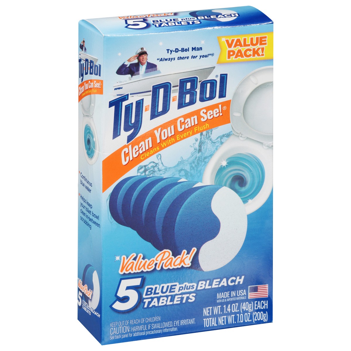slide 13 of 13, Ty-D-Bol Blue Plus Bleach Tablets Value Pack 5 - 1.4 oz Packs, 5 ca