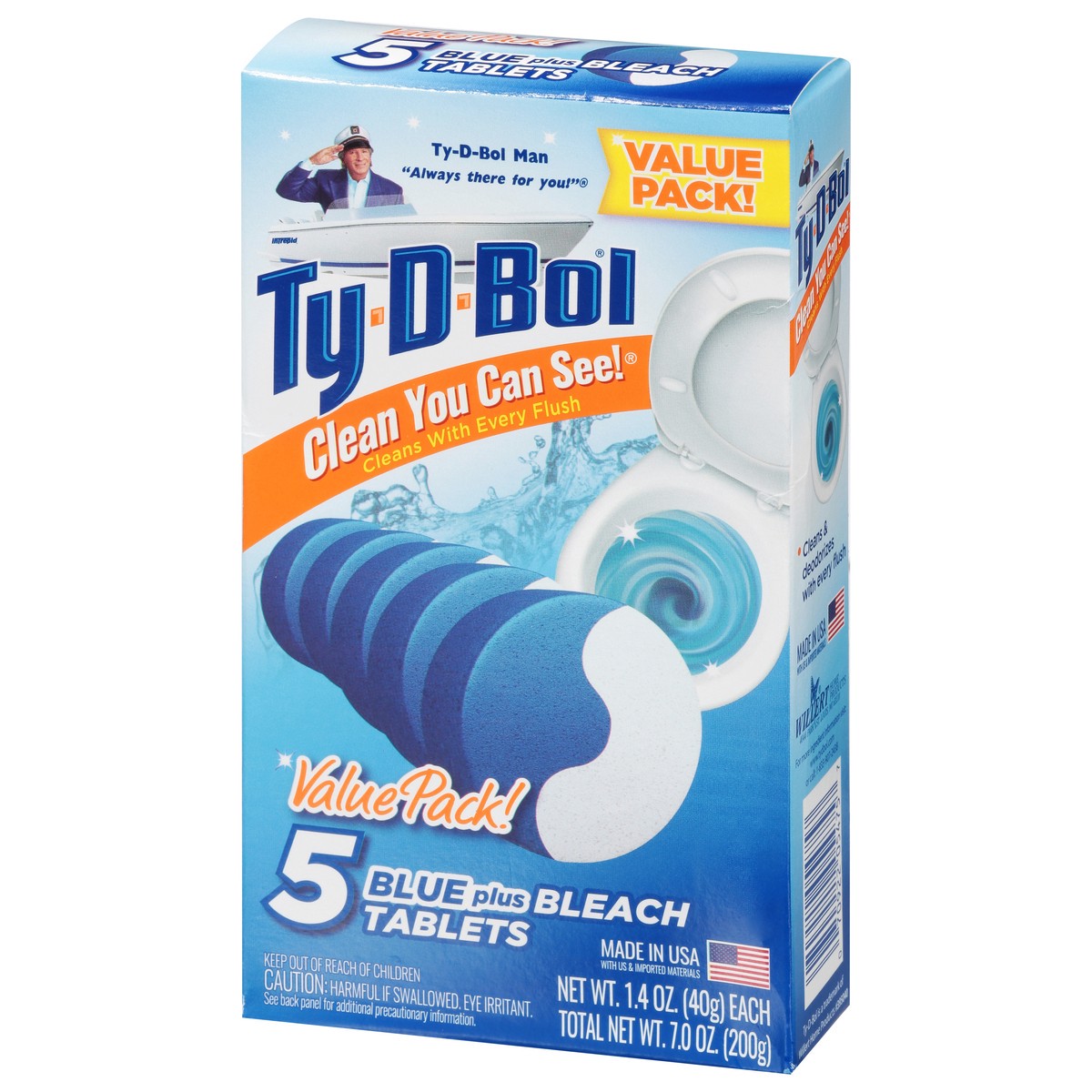 slide 6 of 13, Ty-D-Bol Blue Plus Bleach Tablets Value Pack 5 - 1.4 oz Packs, 5 ca