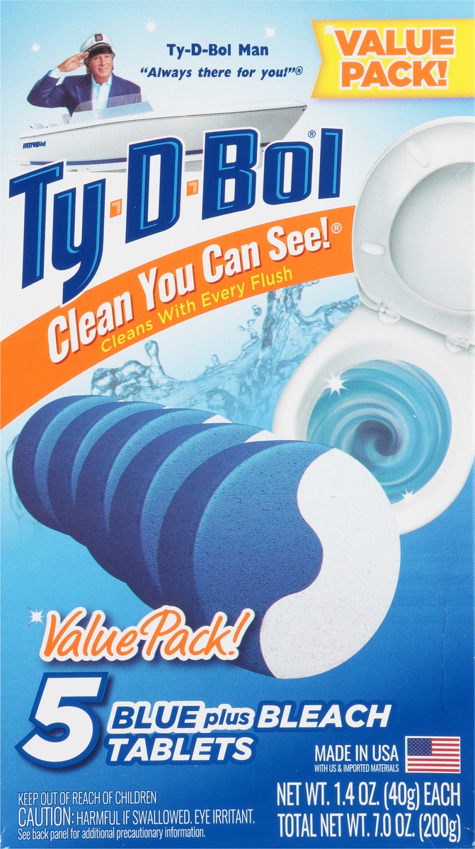 slide 5 of 13, Ty-D-Bol Blue Plus Bleach Tablets Value Pack 5 - 1.4 oz Packs, 5 ca
